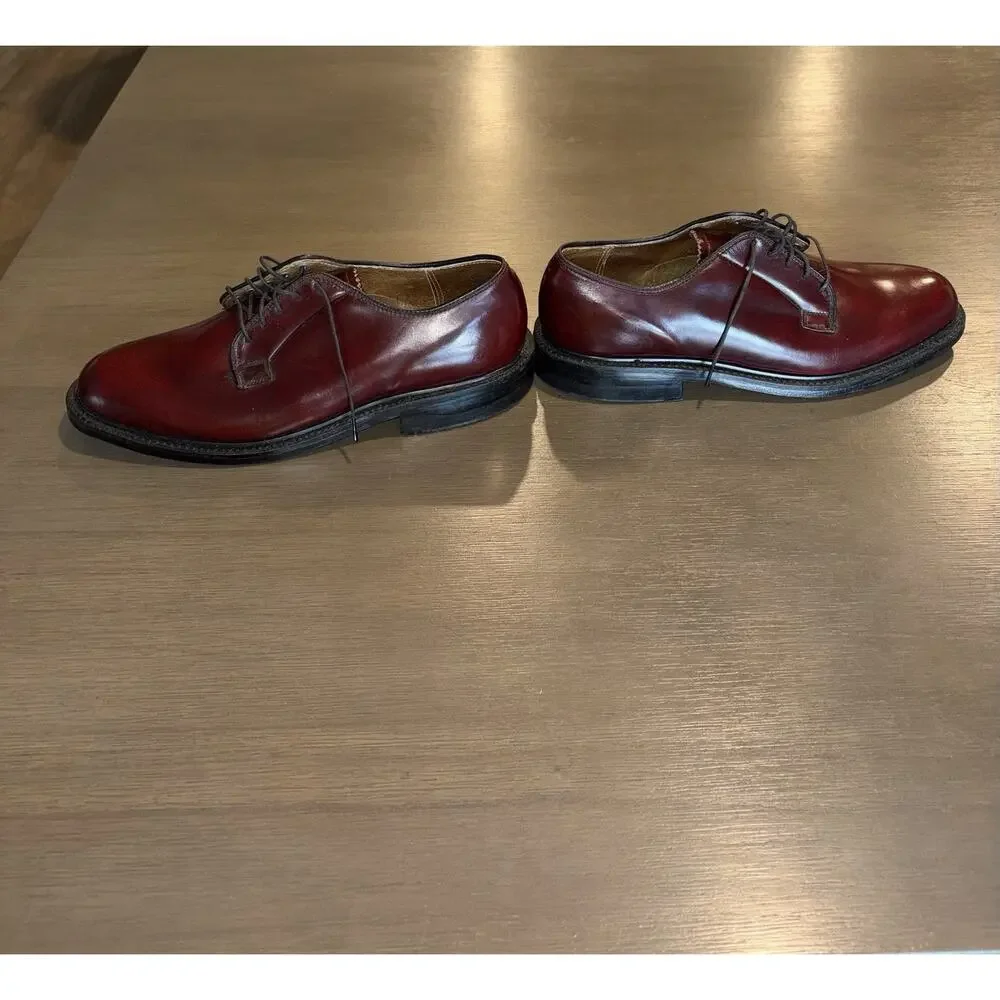 Men’s Burgundy Leather Plain Toe Derby Dress Shoes Size 9.5 D Made USA